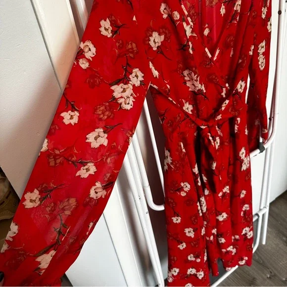 Indigo Rose Flowy Red Wrap Dress - Picture 4 of 9